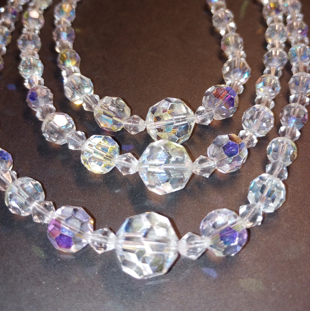 Vintage Aurora Borealis Three Strand Necklace
